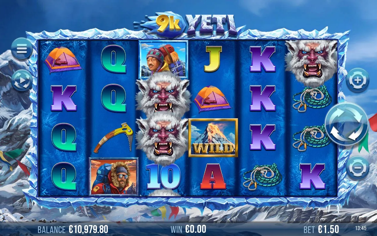 9k Yeti base game cluster on spin 24 paying €16.80 against a €1.50 stake, the largest base-game hit before the bonus triggered