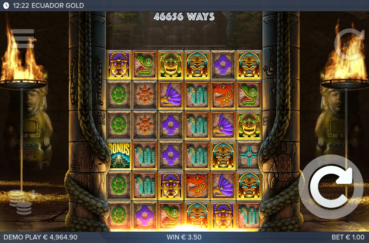 Stacked totems across an expanded grid, the win meter showing 3.50