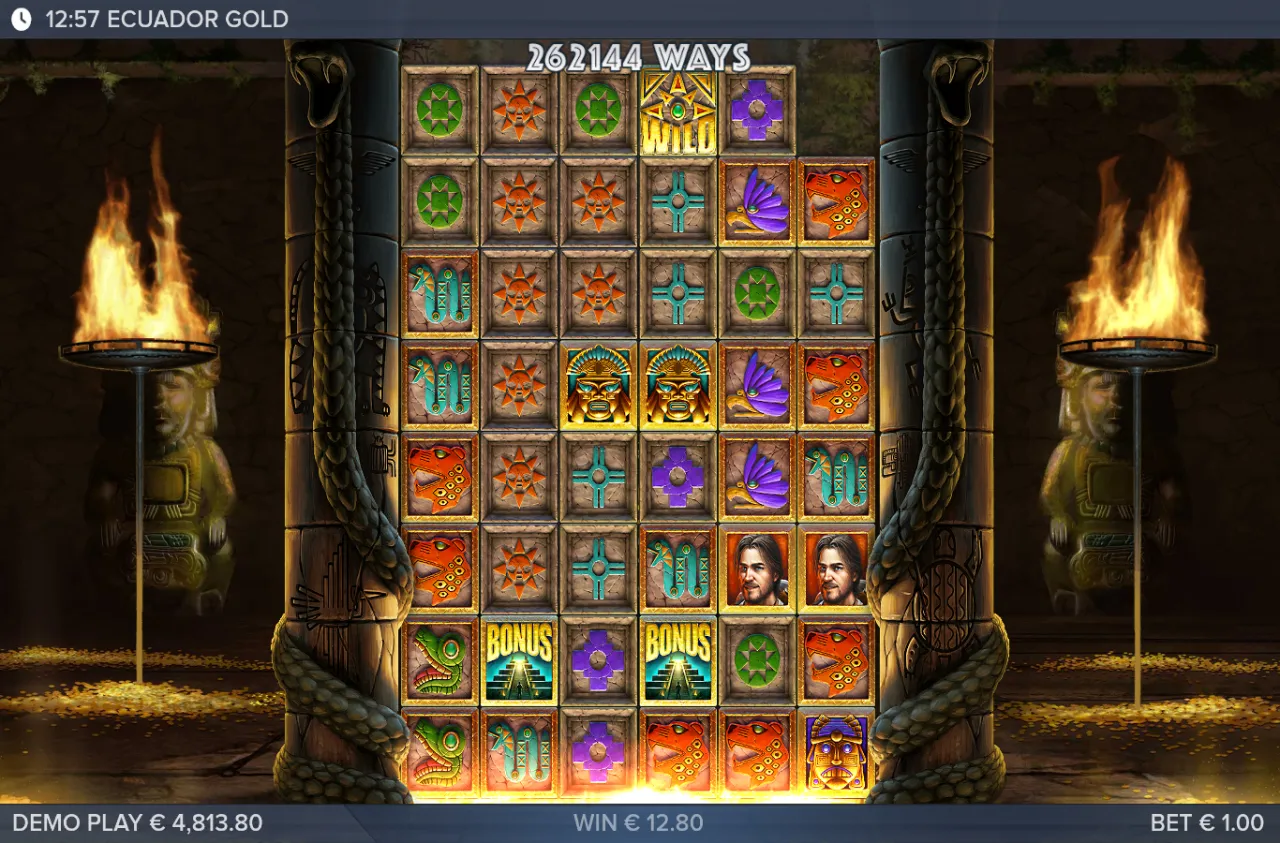Twin golden wild totems through the middle of the grid at 262144 ways