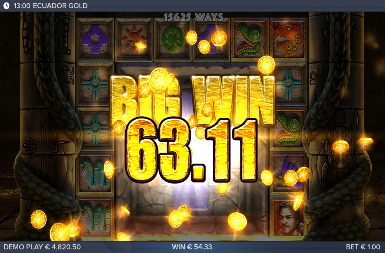 A BIG WIN of 63.11 in gold lettering across the reels