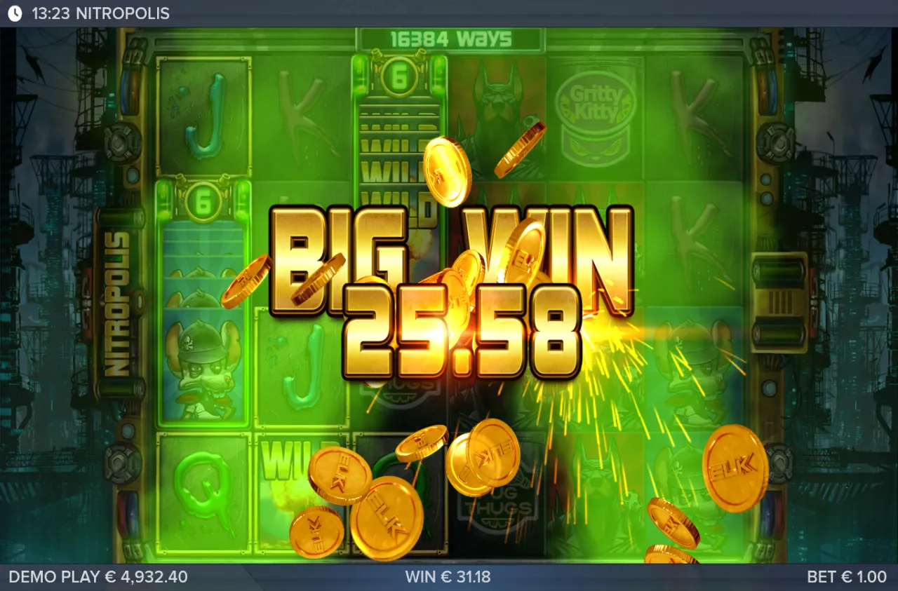 Gold-coin big-win shower over the reels at 16,384 ways
