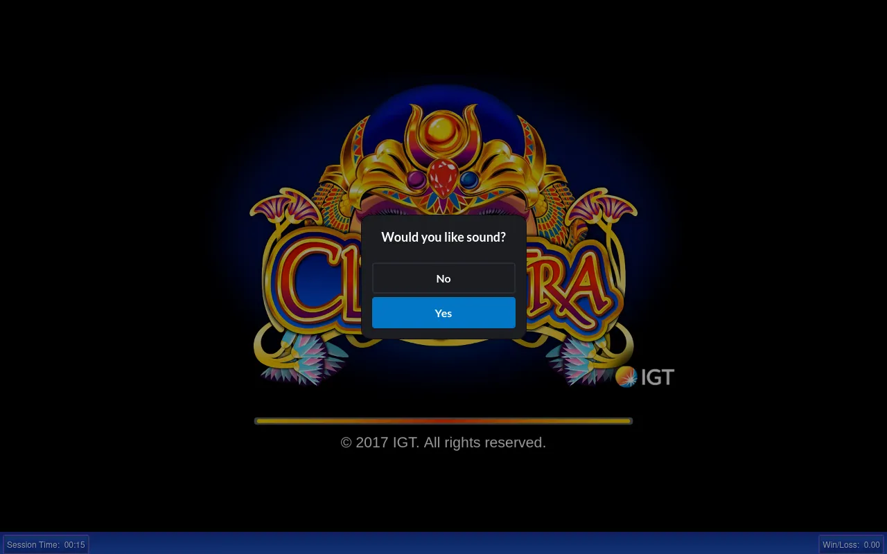 Cleopatra title screen with the load bar filling along the bottom