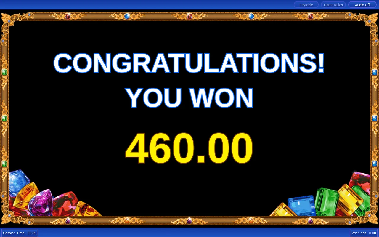 Free spins Congratulations card reading 460.00