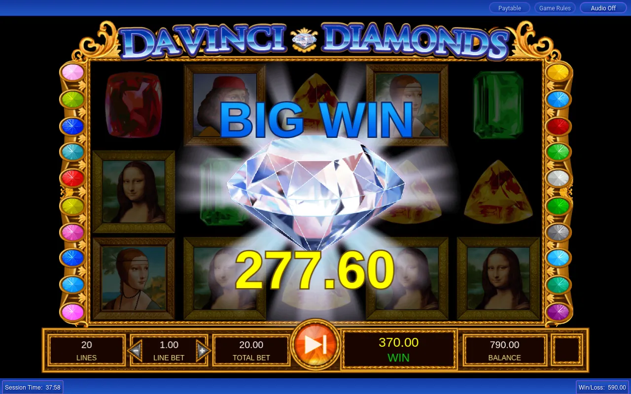 BIG WIN diamond splash over the reels reading 277.60