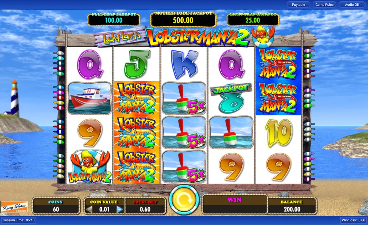 Base game at 200.00, with 5x multipliers on the middle reel