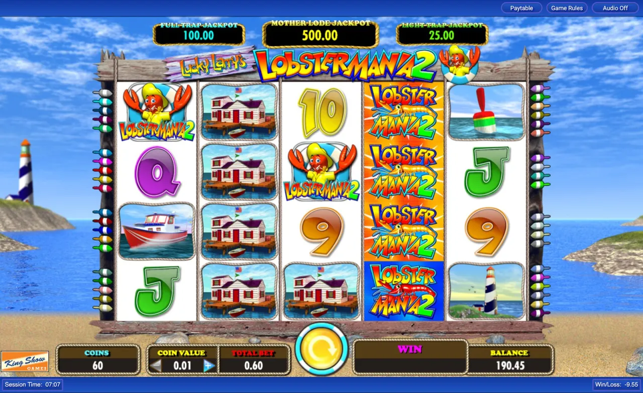 A full stack of Lobstermania wilds on the fourth reel