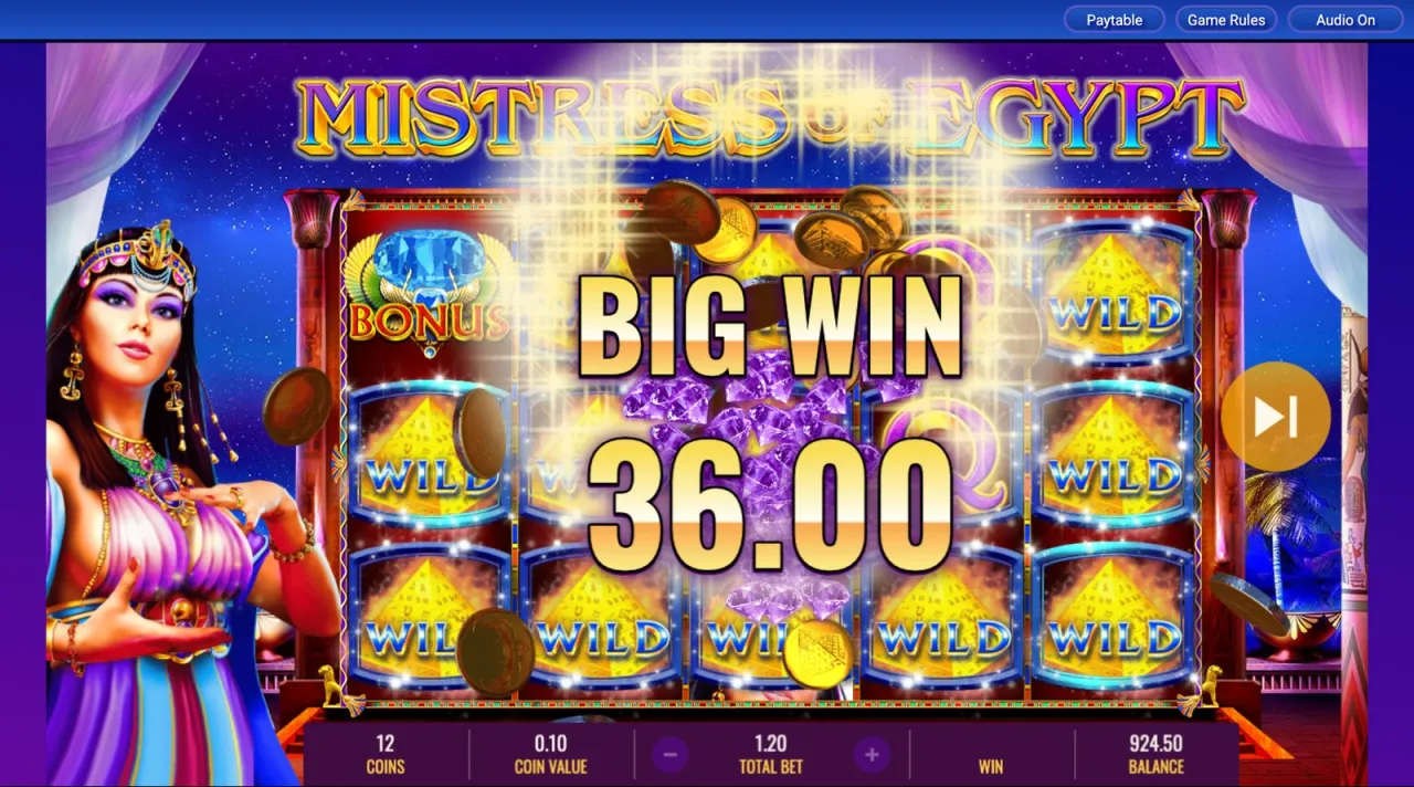 Big Win 36.00 with wilds filling four of the five reels