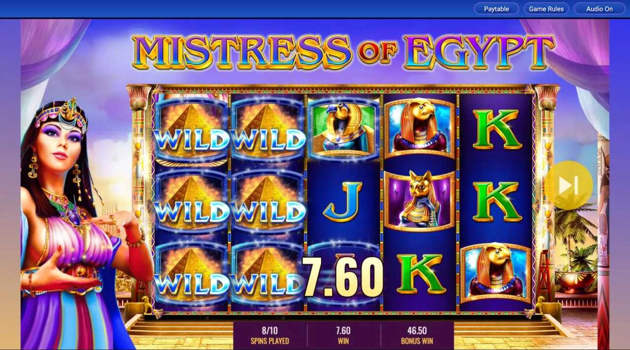 Two full columns of wilds on spin eight, 7.60