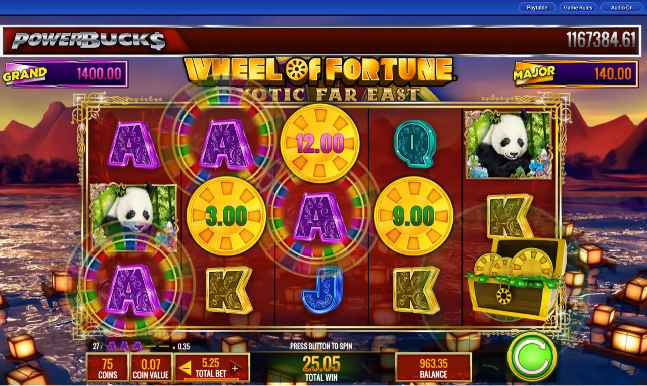 25.05 TOTAL WIN at 5.25 stake with coin discs and a treasure chest collect