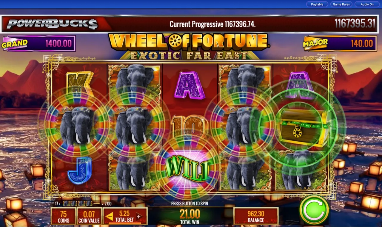 Bonus wheel result of 21.00 credits at the higher stake
