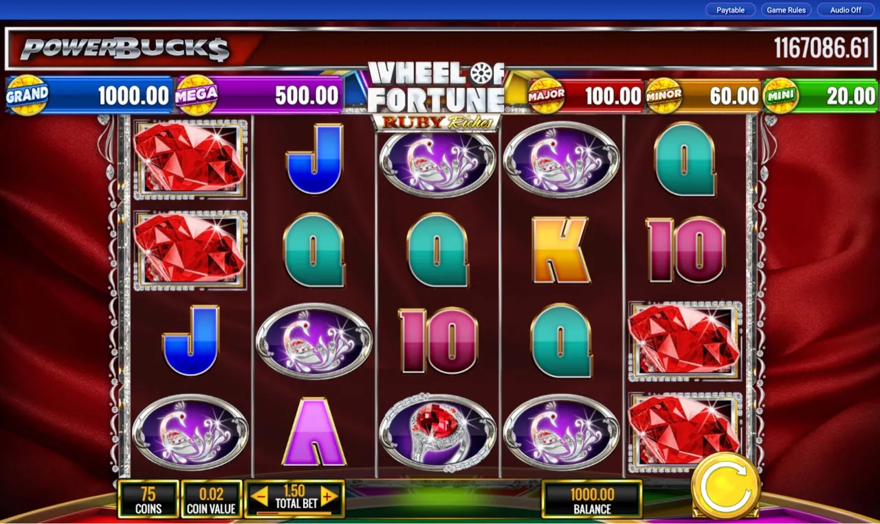 Opening grid with PowerBucks jackpot ladder and 1000 balance