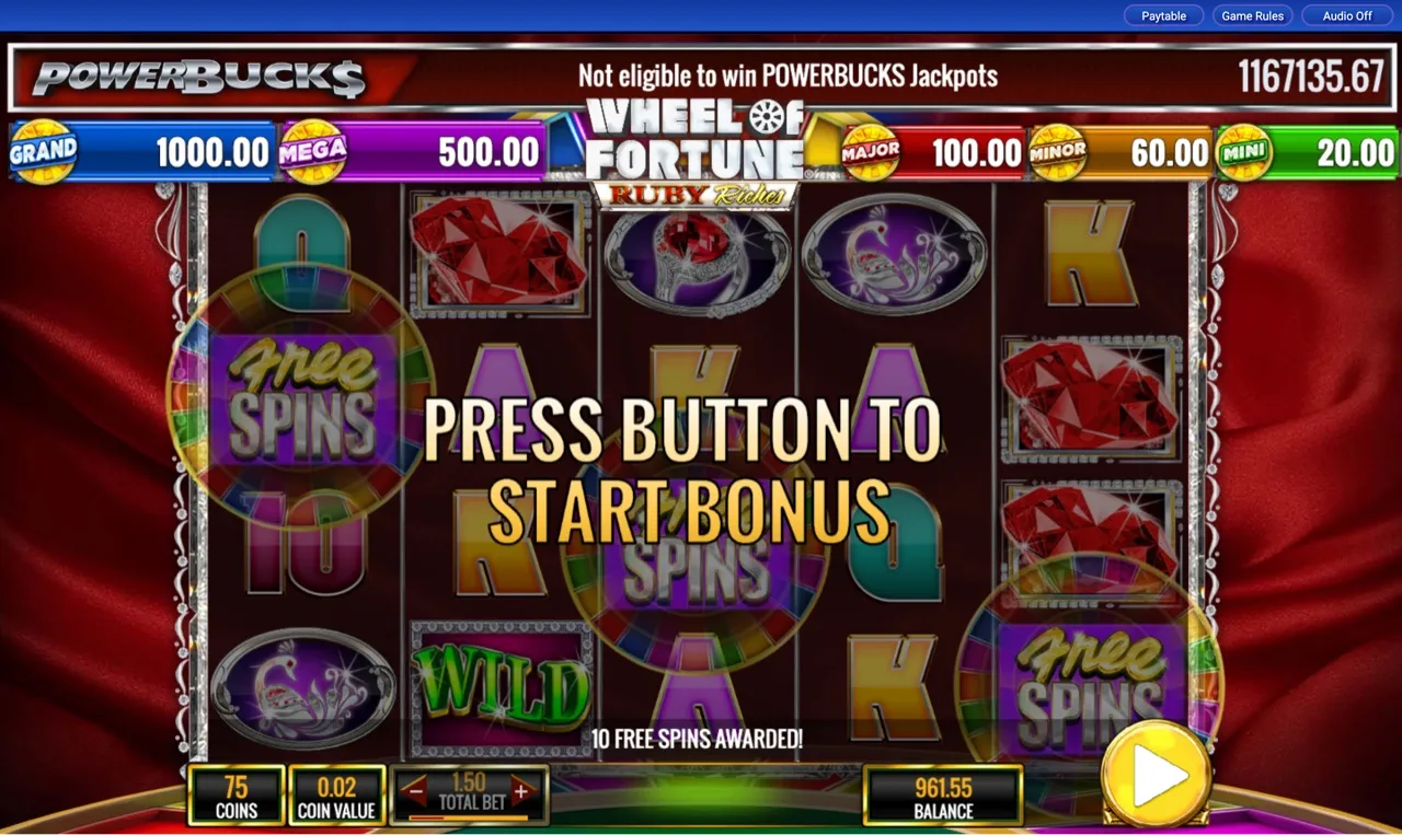 10 Free Spins Awarded trigger screen