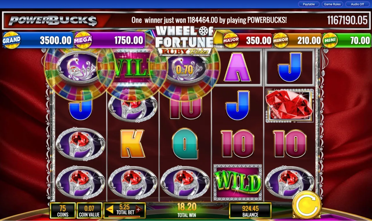 Wheel-coin and WILD line for 18.20 total win