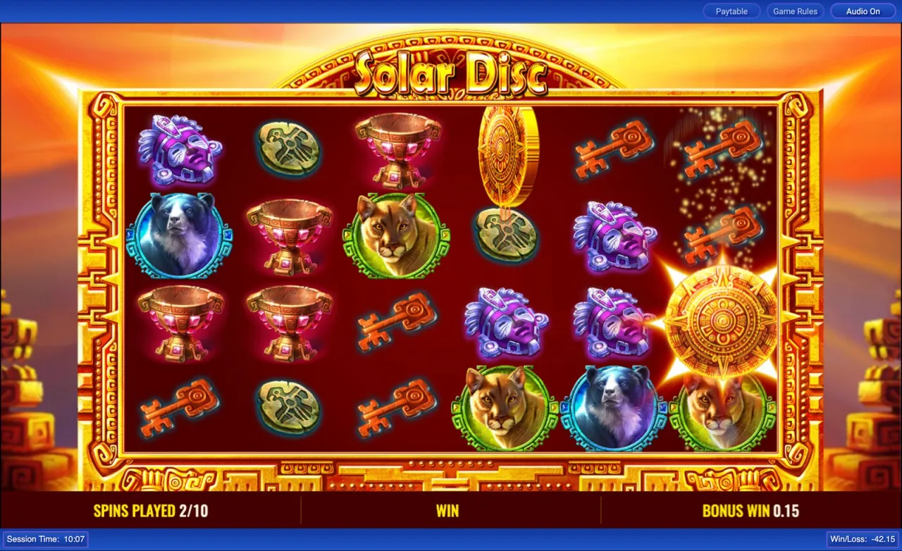 Second of ten free spins, the guaranteed disc landing on reel six