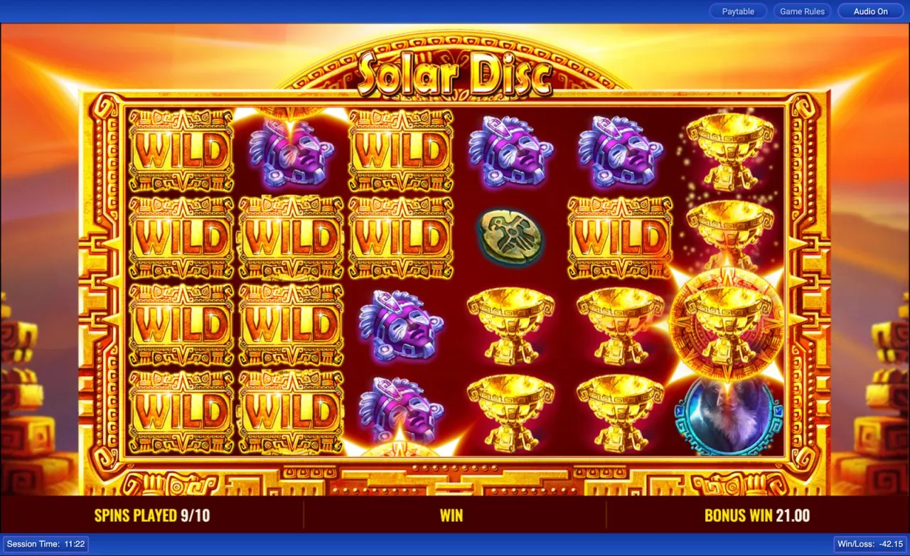 Ninth free spin: ten positions converted to wilds, bonus win 21.00