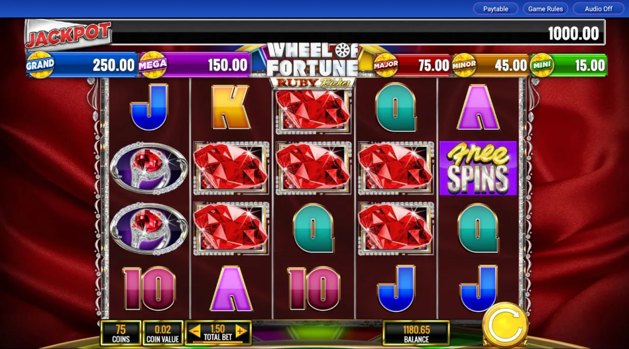 Rubies filling the middle reels on a line win