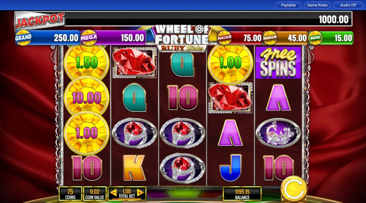 A 10.00 coin above 1.00, Free Spins scatter alongside