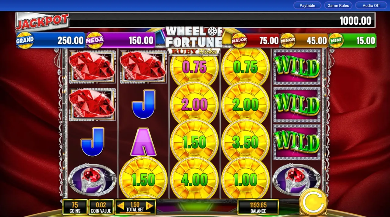 Three stacked WILDs and two coin columns, balance 1,193.65