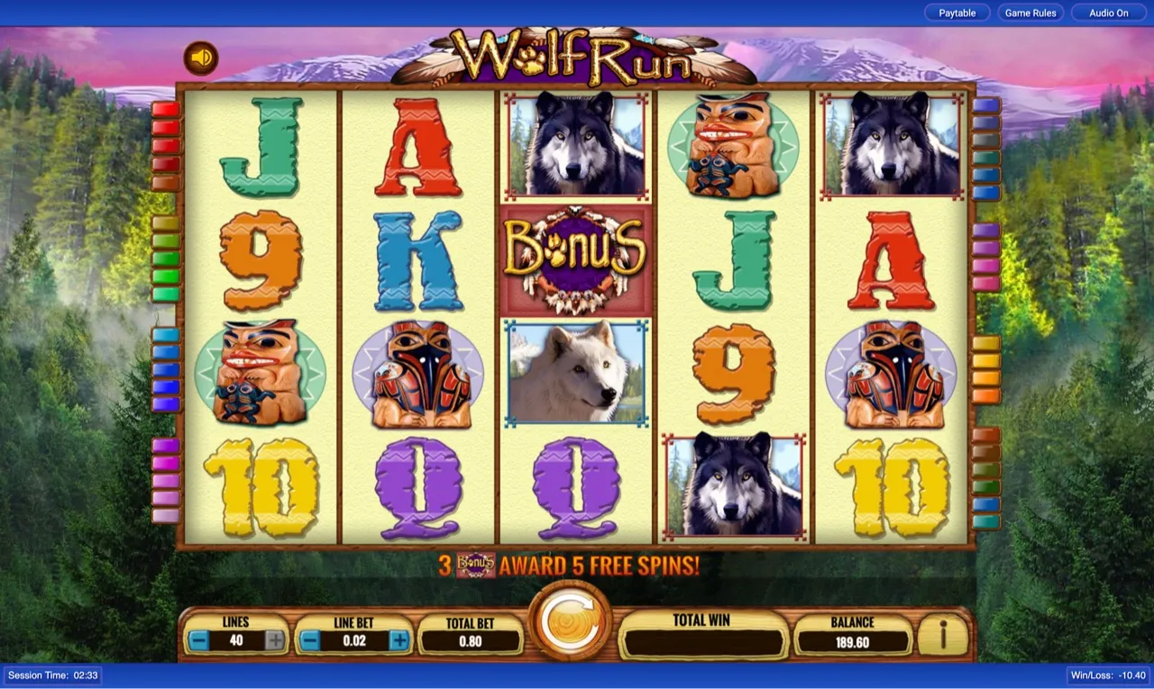 Labelled WILD tile on reel one with stacked moons on reels one and four, GAME PAYS 1.10