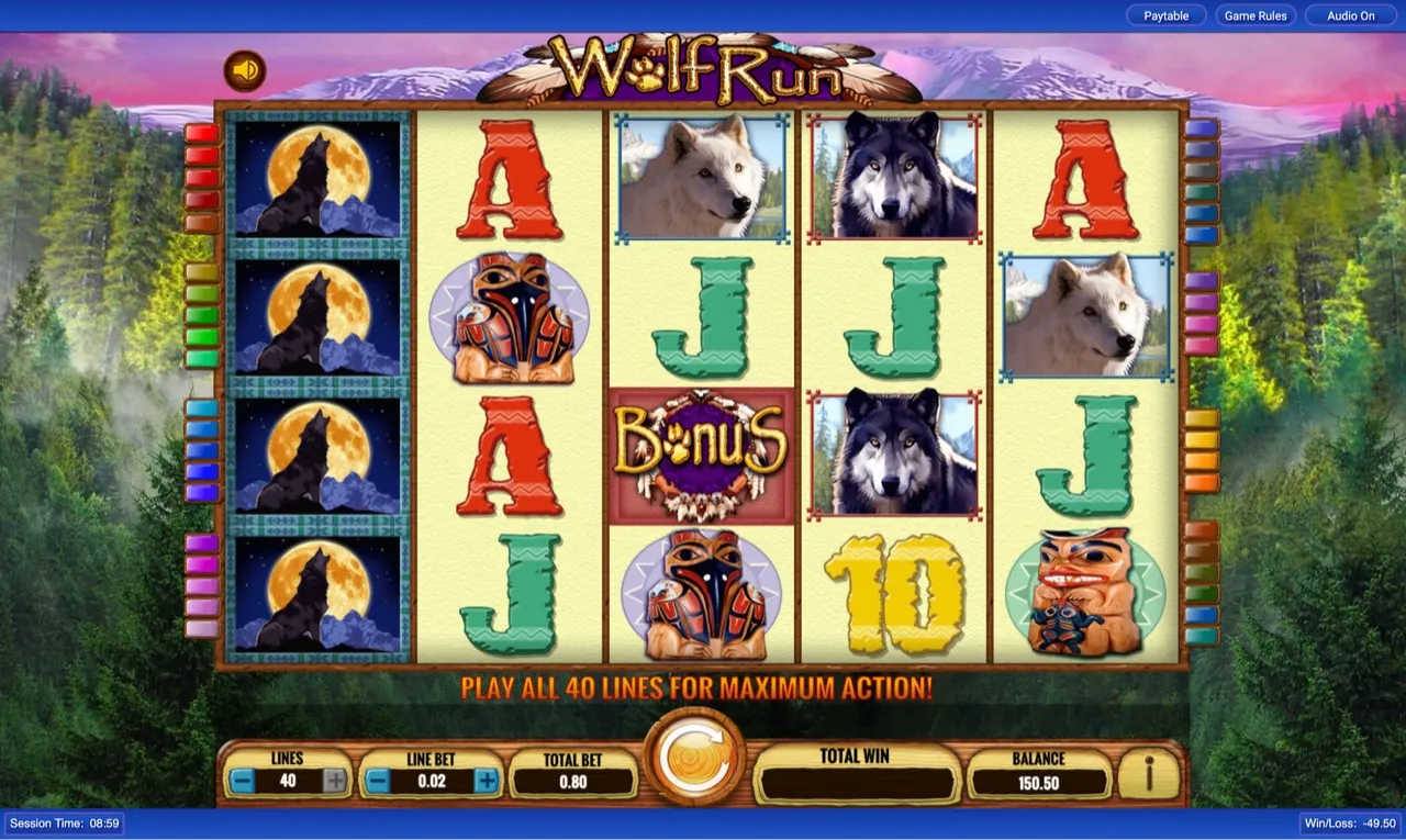Full stacked moon-scatter column on reel one with Bonus dreamcatcher on the grid, immediately before the second feature triggers