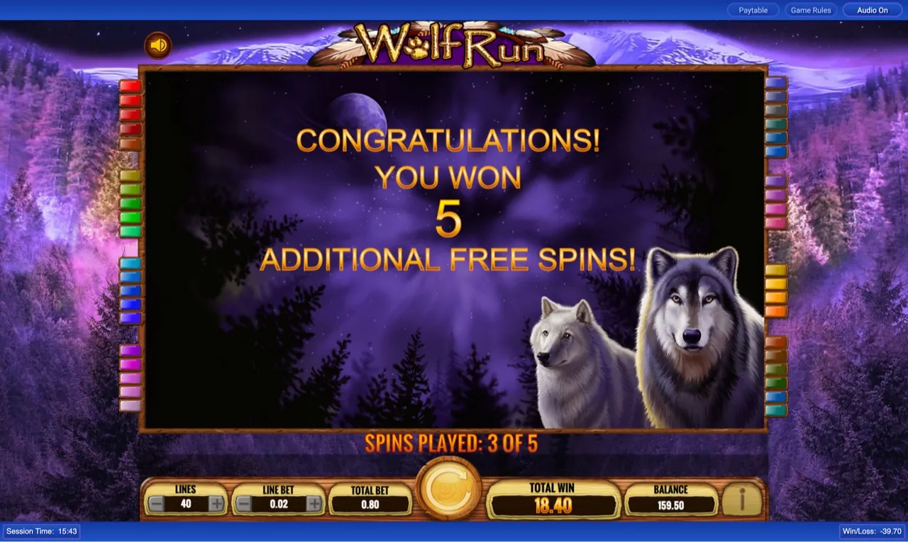 'CONGRATULATIONS! YOU WON 5 ADDITIONAL FREE SPINS' retrigger banner, round extends to ten